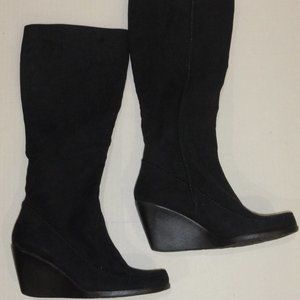 A2 Aerosoles Black Suede Zip Up Wedge Boots 6.5